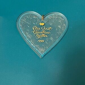 Our First Christmas Together 1999 Clear Heart Shaped Ornament With Gold Etching